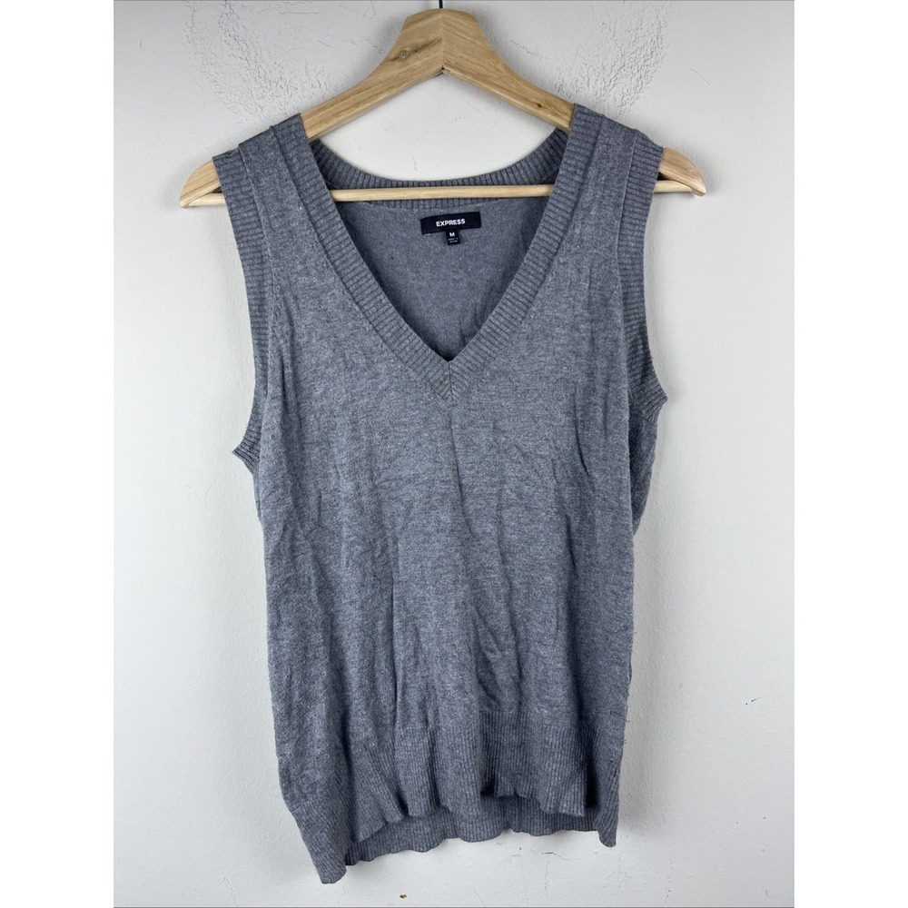 Express Women's Medium Gray Sweater Vest Knit Sleeveless Pullover Top